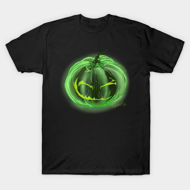 Green Ghost Jack O Lantern T-Shirt by Magic Whiskey ART